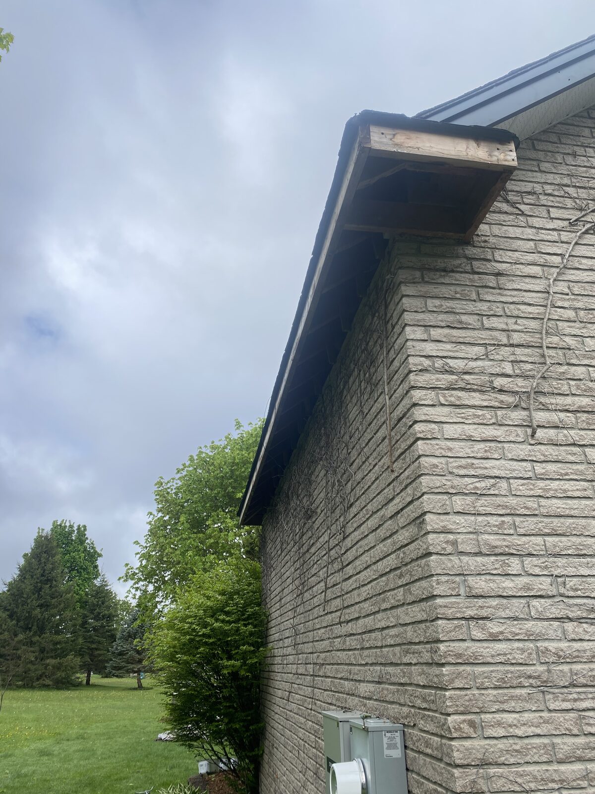 Damaged eavestrough before repair, Guelph